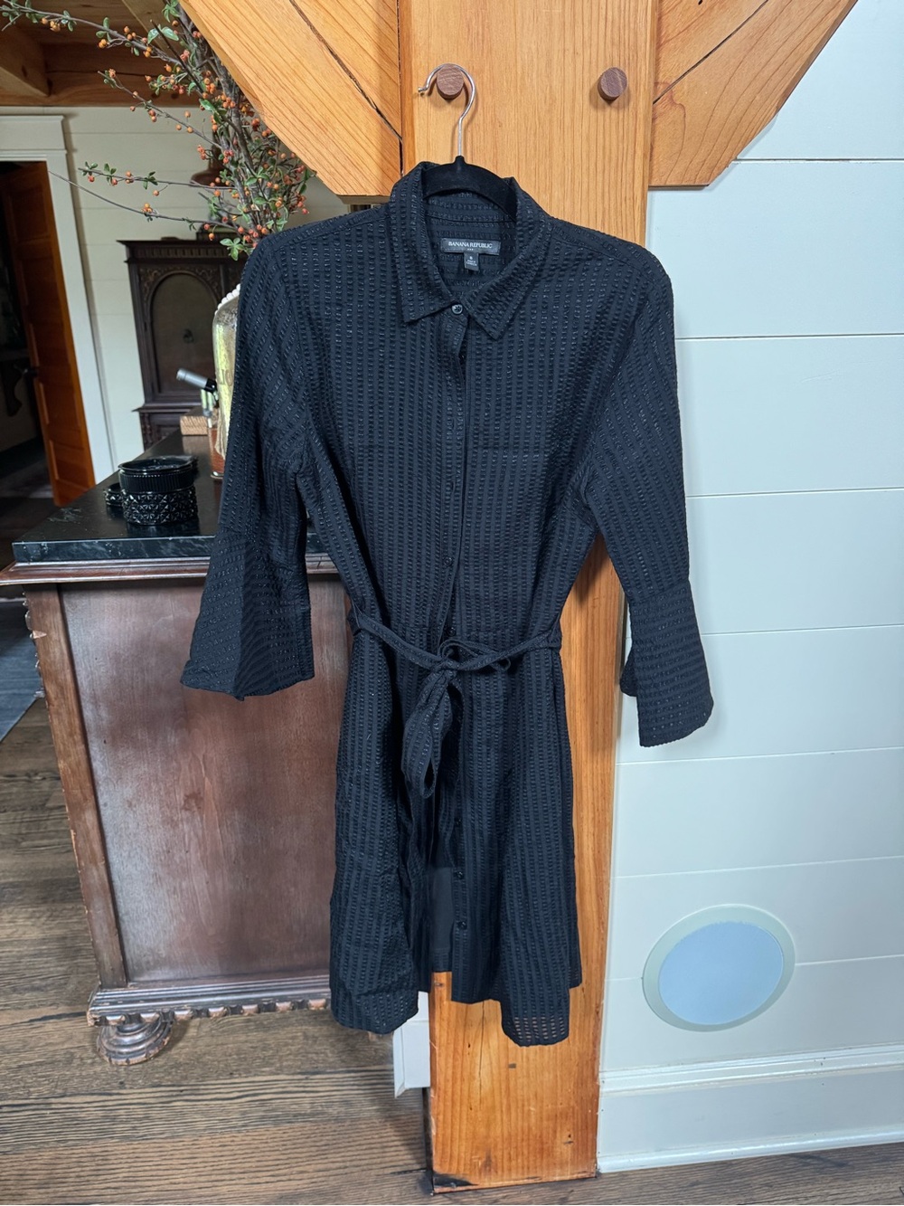 Banana Republic Black Textured Button-Front Dress